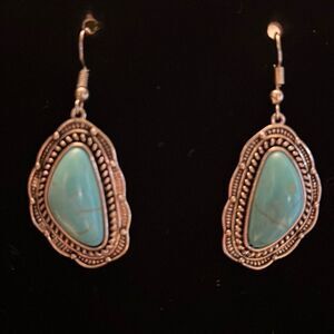 NWT turquoise colored stone Dangle Earrings.